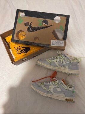 Off-White Low Top Sneakers in Light Grey with Yellow & Orange Accents